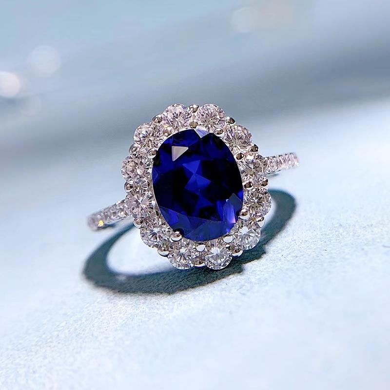 NO.054 S925 sterling silver oval cut ring 7*9mm 6A blue cubic zirconia ring fashion jewelry accessory woman girl promise ring Springtok