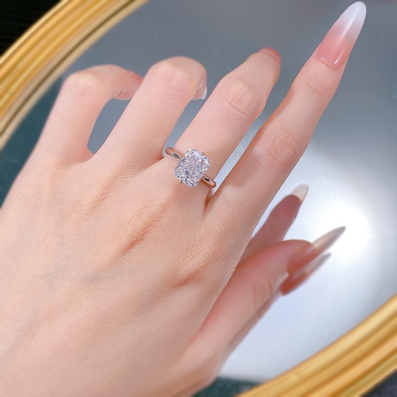 NO.009 S925 Sterling Silver Ice Flower Cut Square Ring 8*10mm 8A Cubic Zirconia Ring fashion jewelry accessory woman girl promise ring Springtok