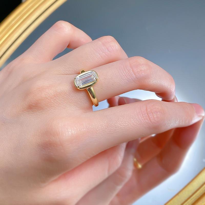 NO.067 S925 Sterling Silver Grandma Cut Golden Cube Sugar Ring 5*10mm 6A Cubic Zirconia Ring Daily Wear fashion jewelry accessory woman girl promise ring Springtok