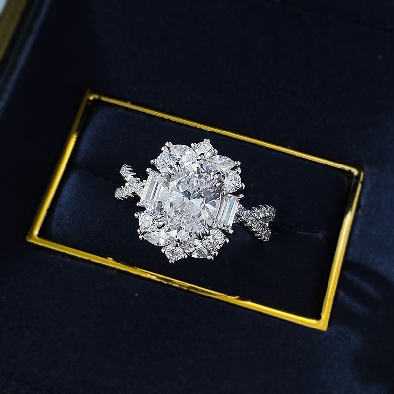 NO.057 S925 sterling silver oval cut ring 7*9mm 6A cubic zirconia ring fashion jewelry accessory woman girl promise ring Springtok