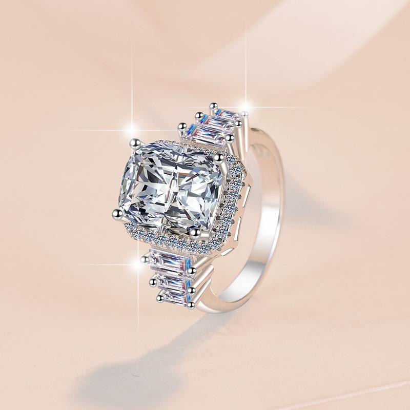 NO.126 S925 Sterling Silver 5 Carat Fat Square Ring Synthetic Moissanite Ring fashion jewelry accessory woman girl promise ring Springtok