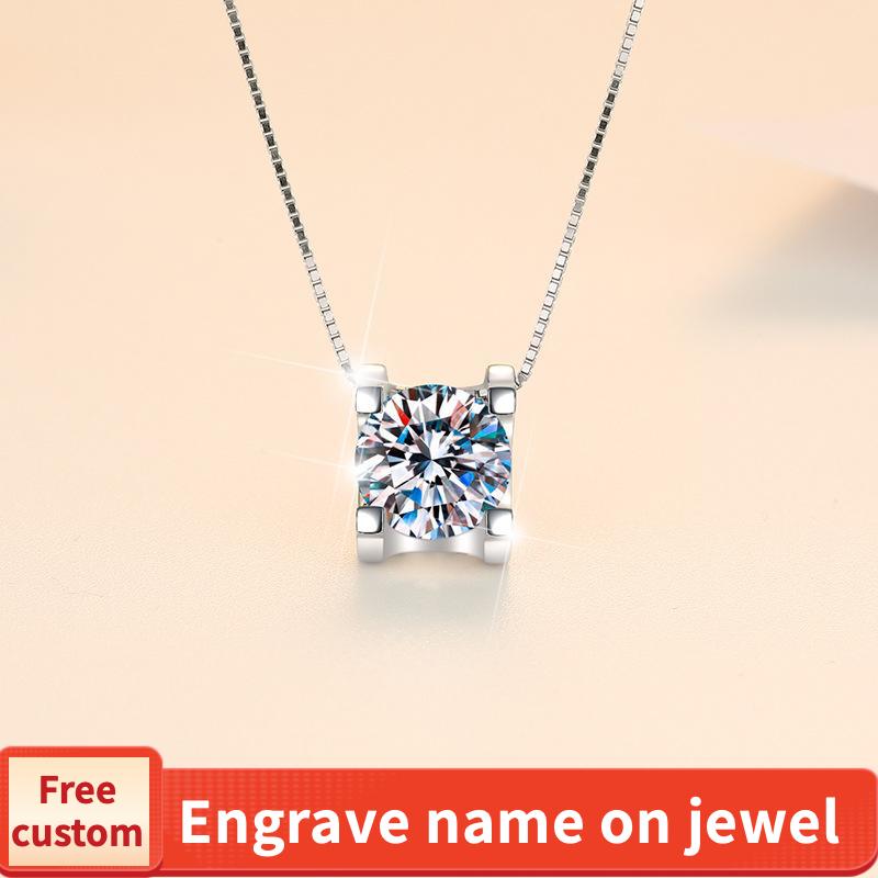 NO.196 S925 Sterling Silver Four-Claw Synthetic Moissanite Necklace Birthday Gift Minimalist Pendant Necklace Springtok