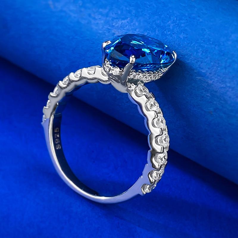 NO.036 S925 sterling silver blue pear cut ring 9*14mm 8A cubic zirconia ring fashion jewelry accessory woman girl promise ring Springtok