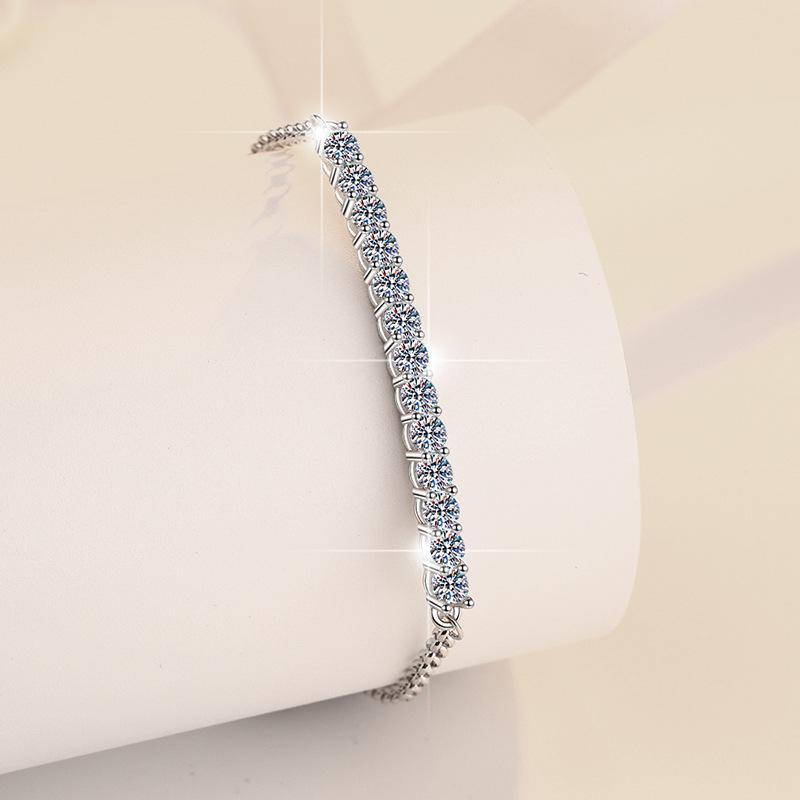 NO.223 S925 Sterling Silver Single Row Push-Pull Bracelet Synthetic Moissanite Bracelet