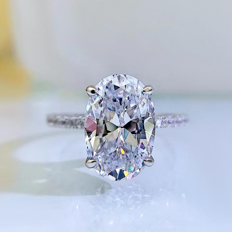 NO.001 S925 Sterling Silver Radiant Cut Oval Four-Claw Ring 8*12 8A Cubic Zirconia Ring fashion jewelry accessory woman girl promise ring Springtok