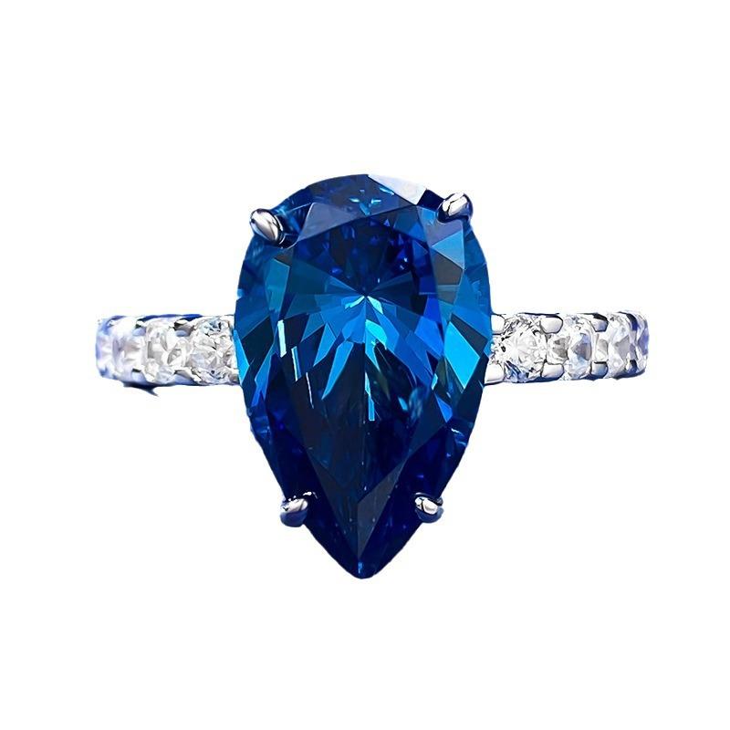 NO.036 S925 sterling silver blue pear cut ring 9*14mm 8A cubic zirconia ring fashion jewelry accessory woman girl promise ring Springtok