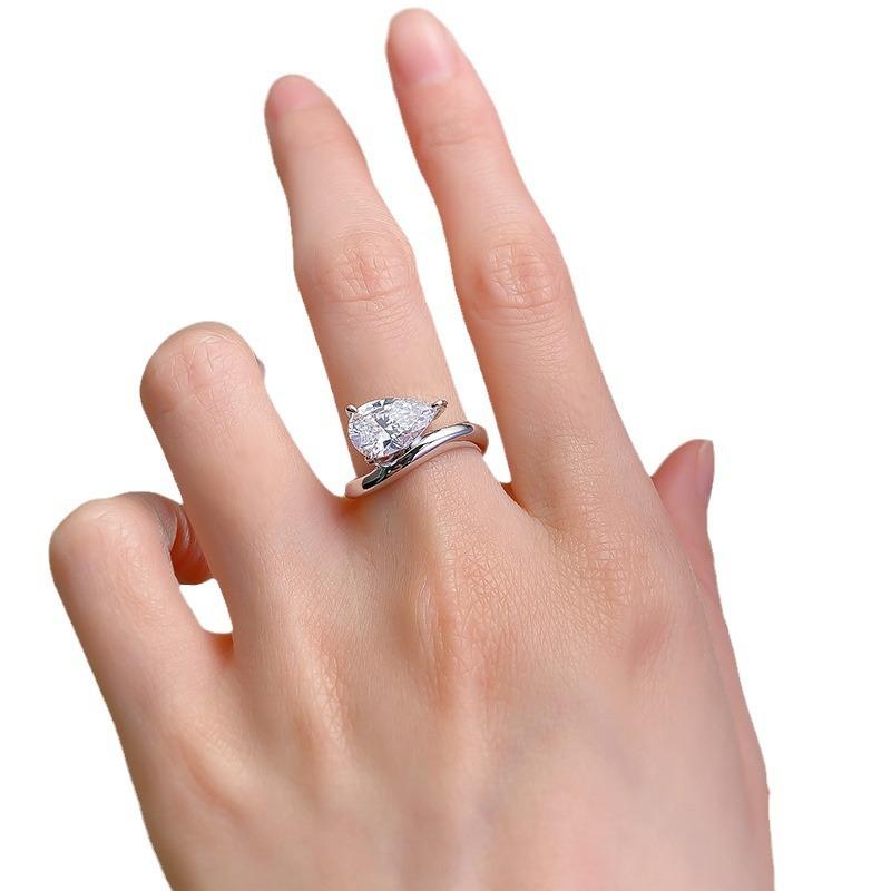 NO.029 S925 Sterling Silver Pear Ice Flower Cut Pear Ring 2 Karat 8A Cubic Zirconia Ring fashion jewelry accessory woman girl promise ring Springtok