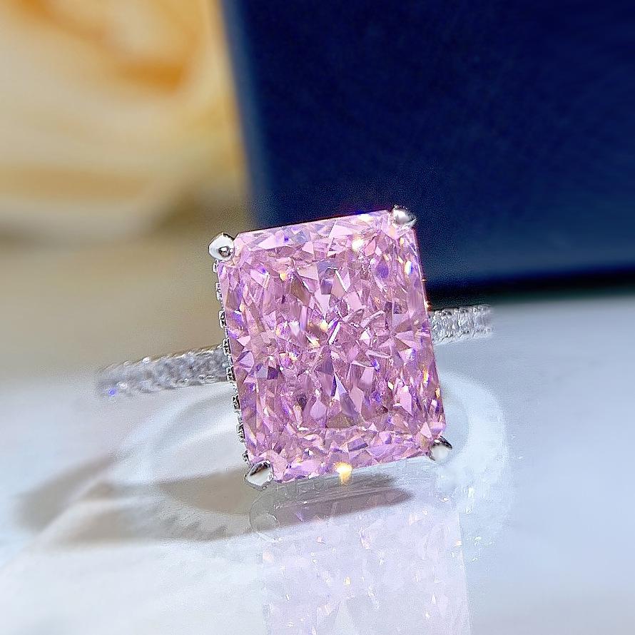 NO.022 S925 Sterling Silver Ice Flower Cut Square Ring 8*10mm 8A Cubic Zirconia Ring fashion jewelry accessory woman girl promise ring Springtok