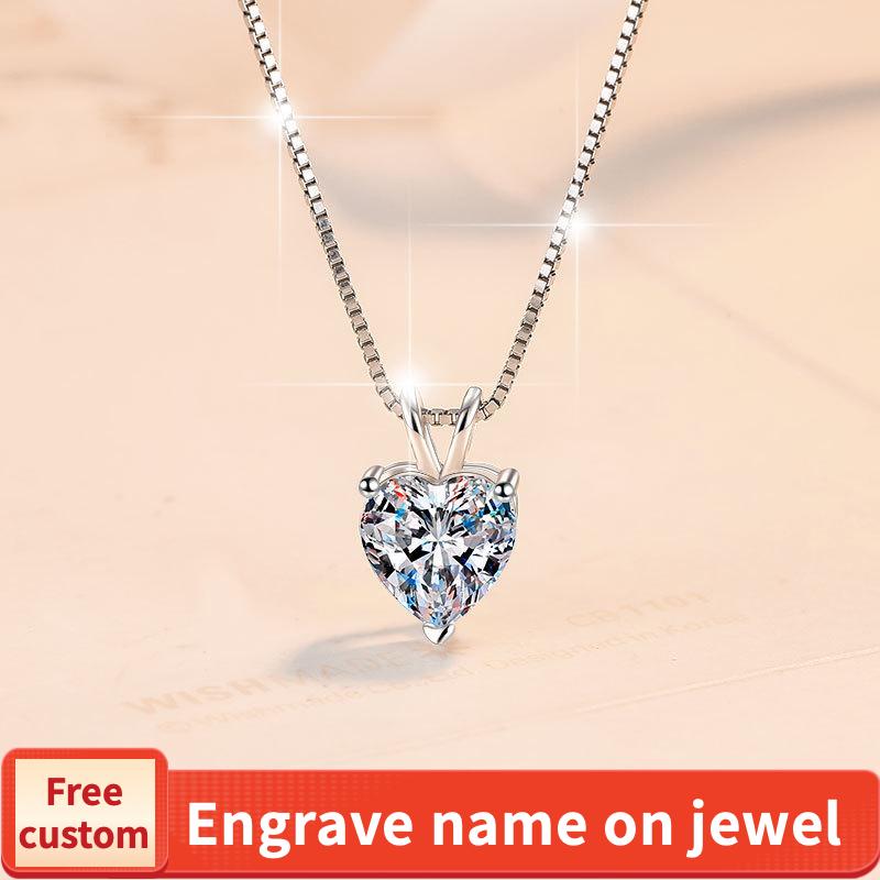 NO.197 925 Sterling Silver Heart-shape Synthetic Moissanite Necklace Birthday Gift Minimalist Pendant Necklace Springtok