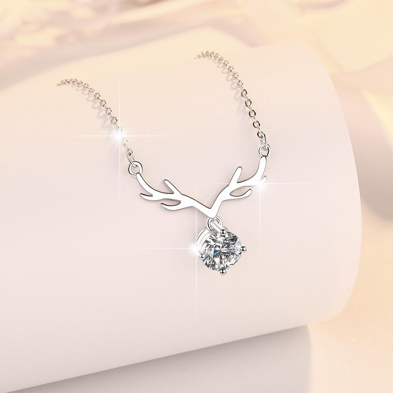 NO.207 S925 Sterling Silver Holiday Synthetic Moissanite Necklace Birthday Gift Minimalist Pendant Necklace Springtok