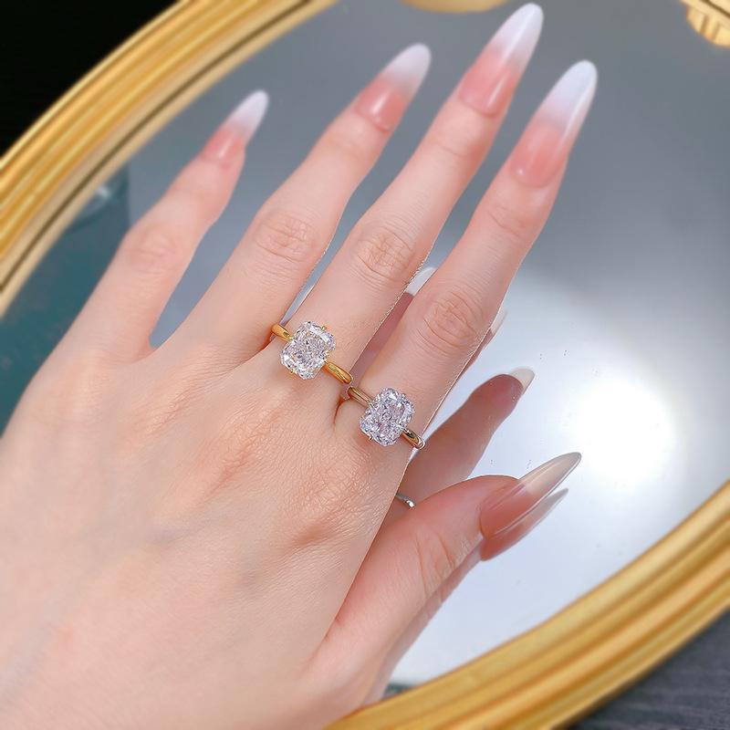 NO.009 S925 Sterling Silver Ice Flower Cut Square Ring 8*10mm 8A Cubic Zirconia Ring fashion jewelry accessory woman girl promise ring Springtok