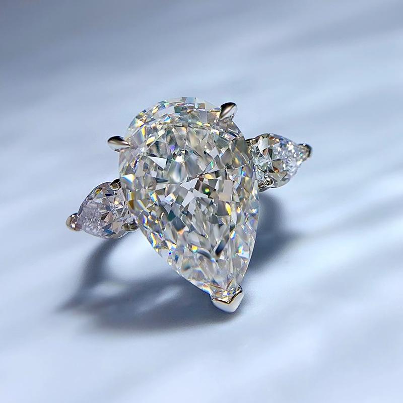 NO.034 S925 Sterling Silver Pear Shape Ice Flower Cut Ring 11*17mm White/Pink Cubic Zirconia 8A with Elegant Luxury Design for Daily Life and Engagements fashion jewelry accessory woman girl promise ring Springtok