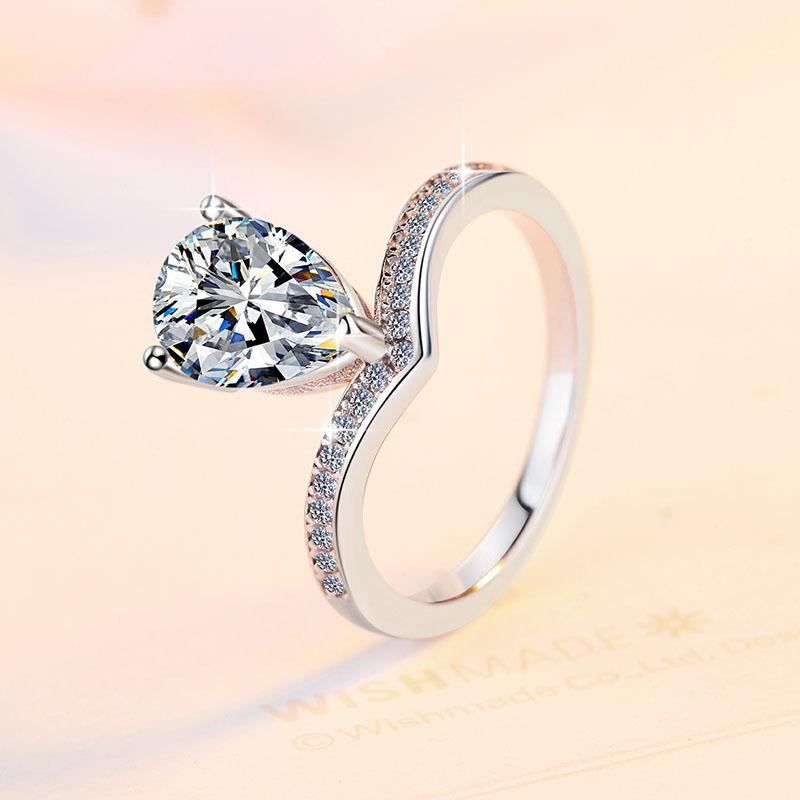 NO.137 S925 Sterling Silver Pear-shaped Crown Ring Synthetic Moissanite Ring fashion jewelry accessory woman girl promise ring Springtok