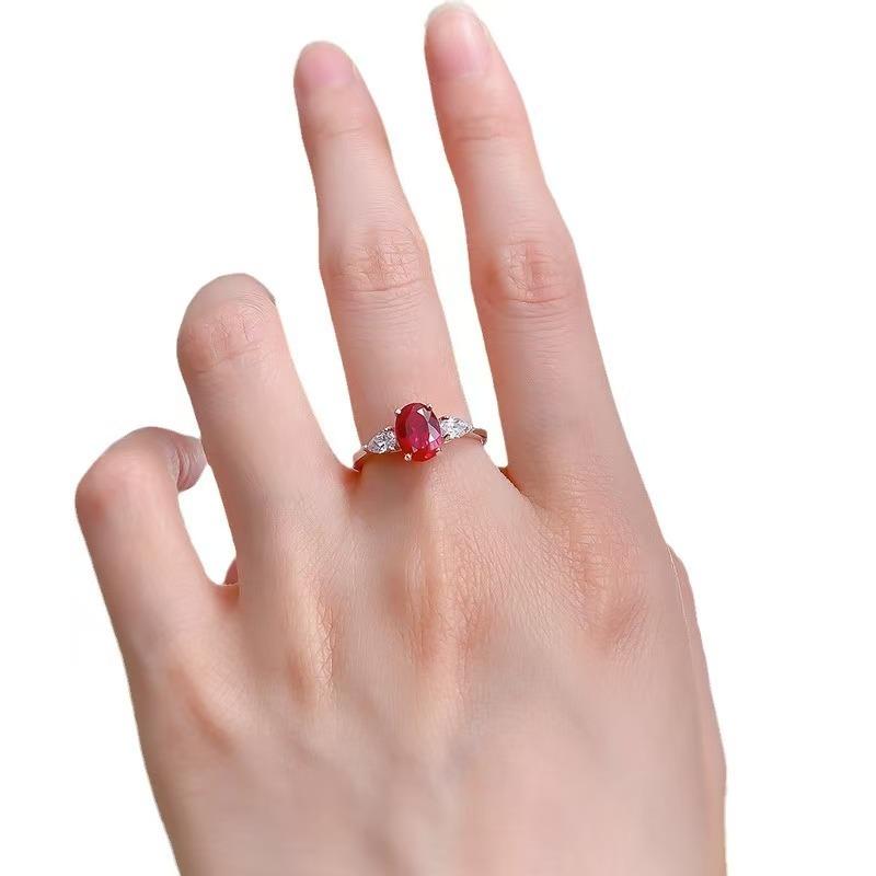NO.053 S925 Sterling Silver Oval Cut Ring Red/Blue 6*8mm 6A Cubic Zirconia Ring fashion jewelry accessory woman girl promise ring Springtok