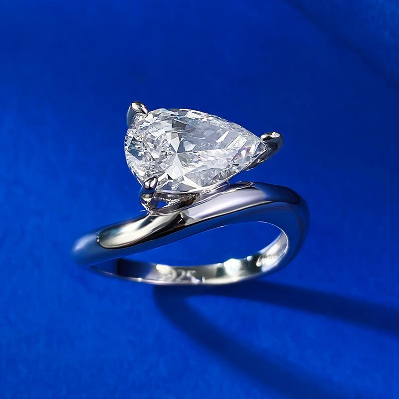NO.029 S925 Sterling Silver Pear Ice Flower Cut Pear Ring 2 Karat 8A Cubic Zirconia Ring fashion jewelry accessory woman girl promise ring Springtok