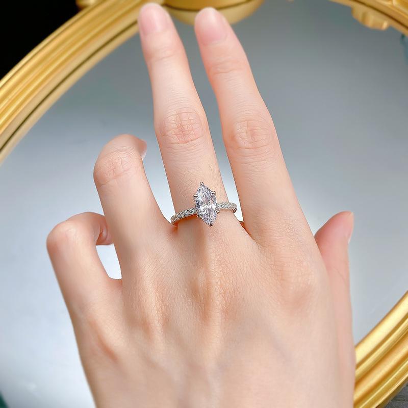 NO.002 S925 Sterling Silver Marquise Cut Horse Eye Ring 6*12mm 8A Cubic Zirconia Ring fashion jewelry accessory woman girl promise ring Springtok