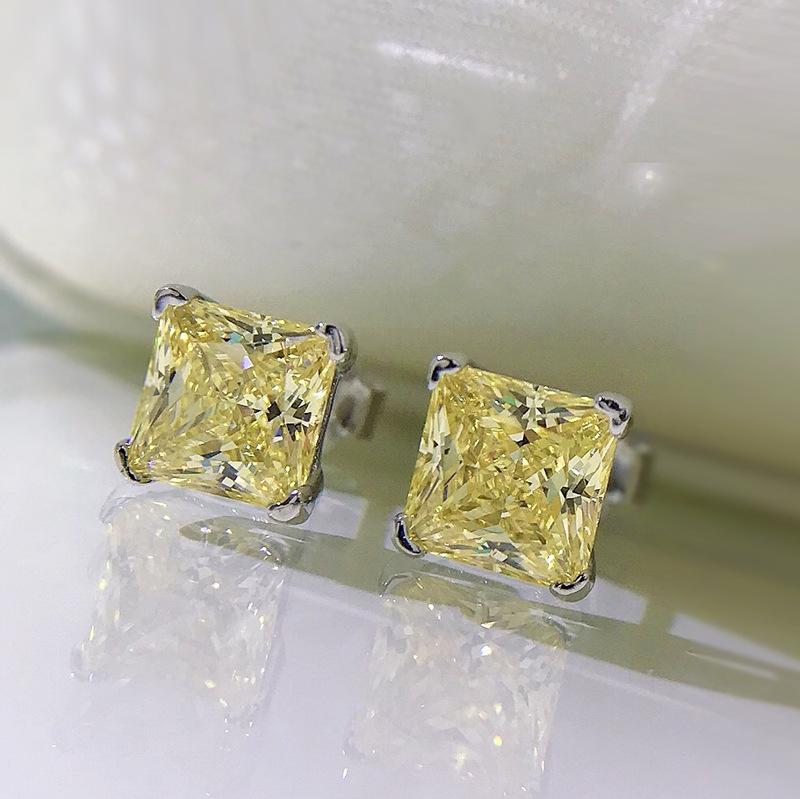 NO.184 S925 Sterling Silver Ice Flower Cut Simple Princess Square Stud Earrings 6 * 6mm 8A Cubic Zirconia Studs Glittering Daily Life Earrings Springtok