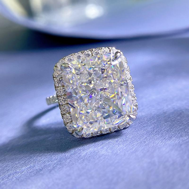 NO.015 S925 Sterling Silver Ice Flower Cut High Carbon Ring 12*14 8A Cubic Zirconia Ring fashion jewelry accessory woman girl promise ring Springtok