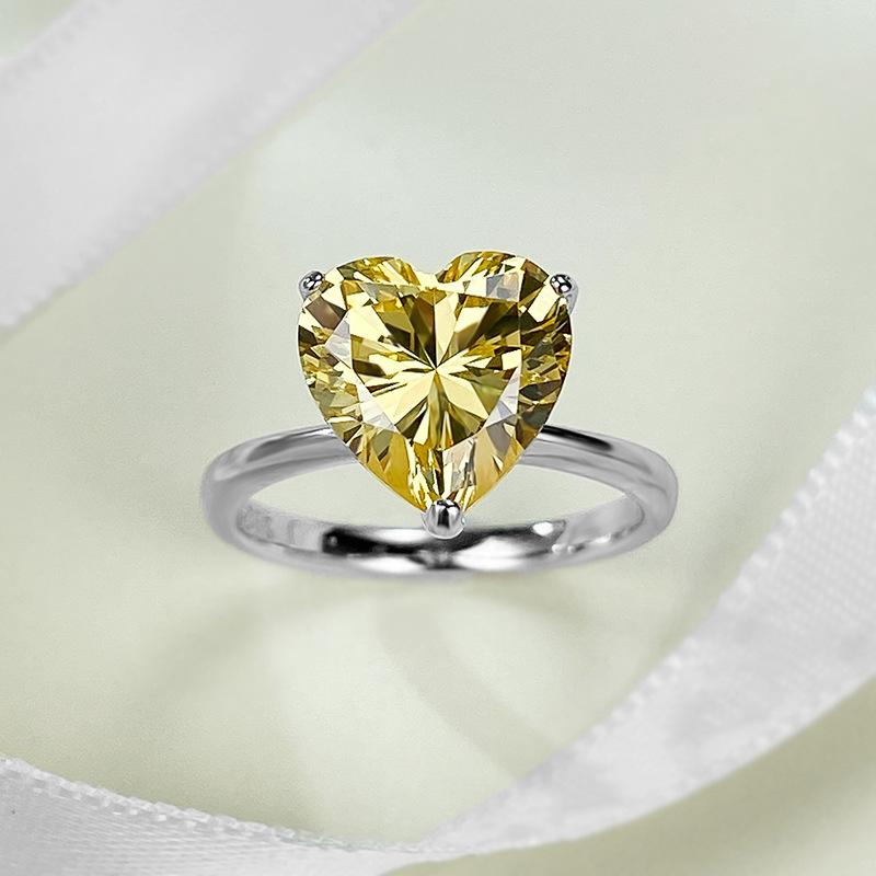 NO.084 S925 Sterling Silver Heart Cut Heart-Shaped Ring 10*10 6A Cubic Zirconia Ring 4 Carat fashion jewelry accessory woman girl promise ring Springtok