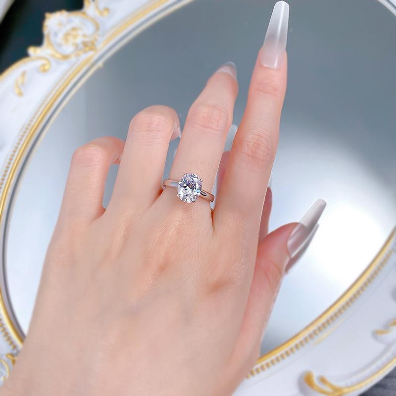 NO.038 S925 sterling silver oval cut 4 carat ring 8*10mm 6A cubic zirconia ring fashion jewelry accessory woman girl promise ring Springtok