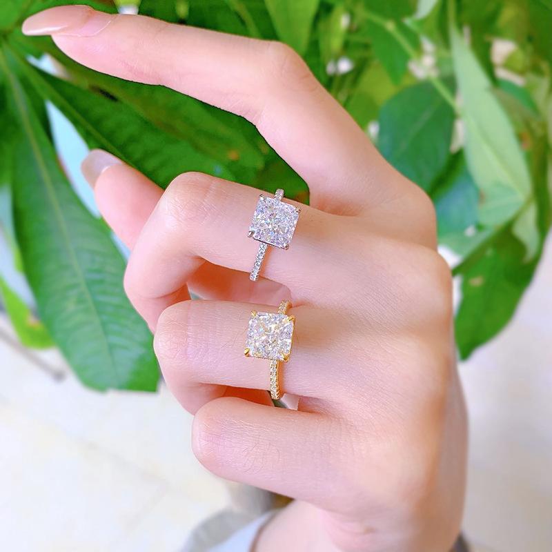 S925 Sterling Silver Radiant Ice Flower Cut 8*8mm 8A Cubic Zirconia Ring -101(45%)