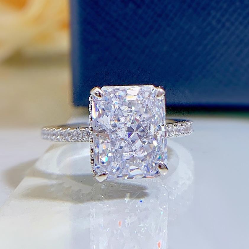 NO.022 S925 Sterling Silver Ice Flower Cut Square Ring 8*10mm 8A Cubic Zirconia Ring fashion jewelry accessory woman girl promise ring Springtok