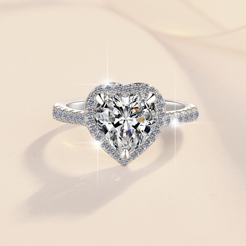 NO.134 S925 Sterling Silver Heart-Shaped Ring Synthetic Moissanite Ring fashion jewelry accessory woman girl promise ring Springtok