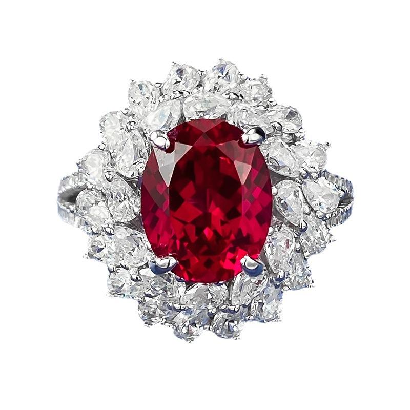 NO.061 S925 sterling silver oval ring 8*10mm 6A red cubic zirconia ring fashion jewelry accessory woman girl promise ring Springtok