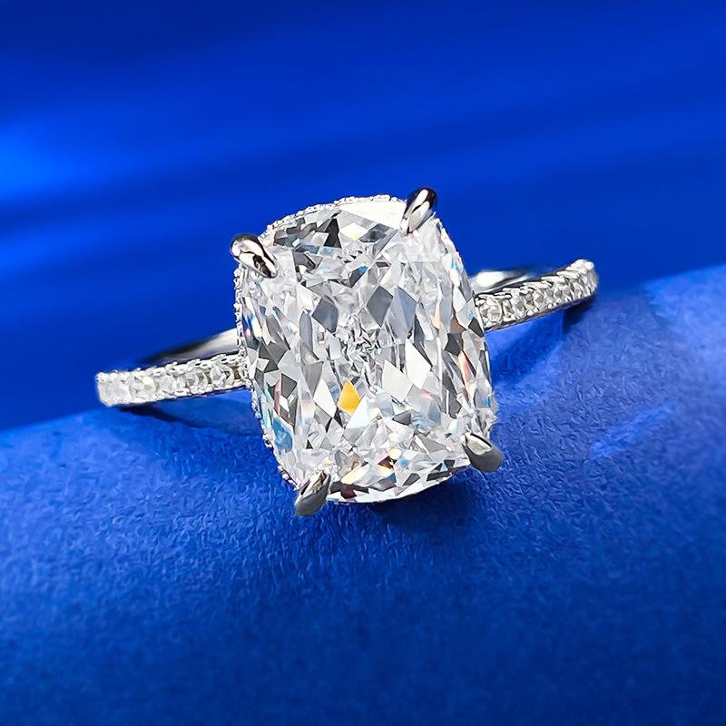 NO.021 S925 Sterling Silver Ice Flower cut Cushion Ring 8*10mm 8A cubic zirconia ring fashion jewelry accessory woman girl promise ring Springtok