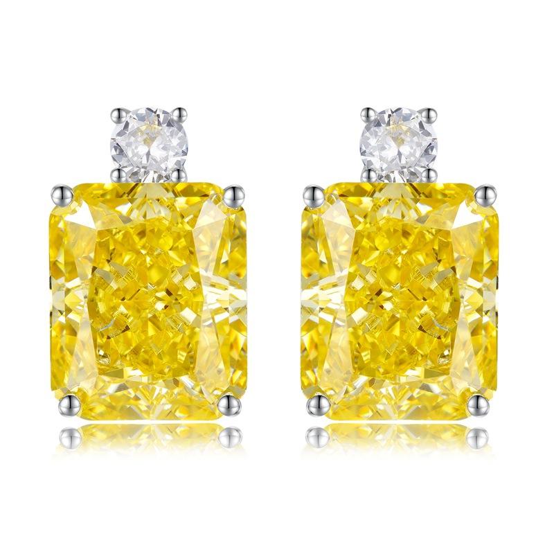 NO.185 S925 Sterling Silver Ice Flower Cut Square Stud Earrings 10 * 12mm 8A Cubic Zirconia Stud Earrings Glittering daily life Earrings Springtok