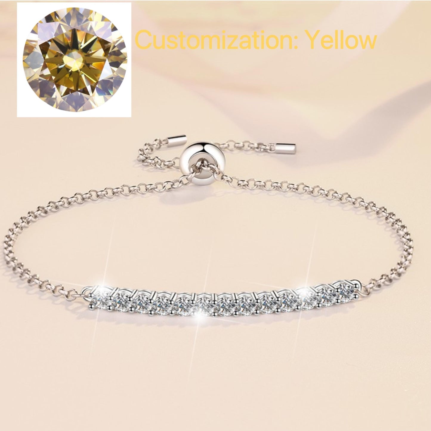 NO.223 S925 Sterling Silver Single Row Push-Pull Bracelet Synthetic Moissanite Bracelet