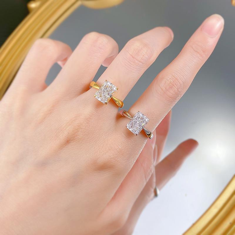 NO.010 S925 Sterling Silver Ice Flower Cut Rectangular Ring 7*10 8A Cubic Zirconia Ring effinny wedding ring daily clothing decor fashion jewelry accessory