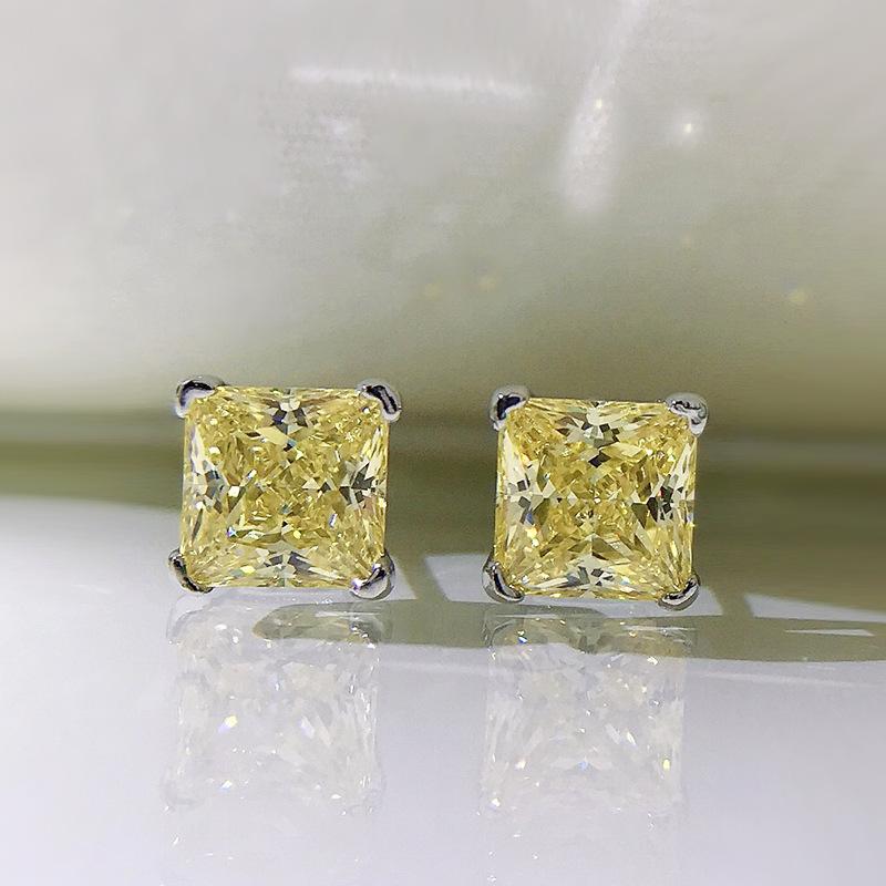 NO.184 S925 Sterling Silver Ice Flower Cut Simple Princess Square Stud Earrings 6 * 6mm 8A Cubic Zirconia Studs Glittering Daily Life Earrings Springtok