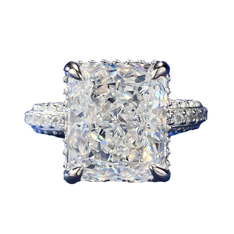 NO.016 S925 Sterling Silver Ice Flower Cut High Carbon Ring 10*12 8A Cubic Zirconia Ring fashion jewelry accessory woman girl promise ring Springtok