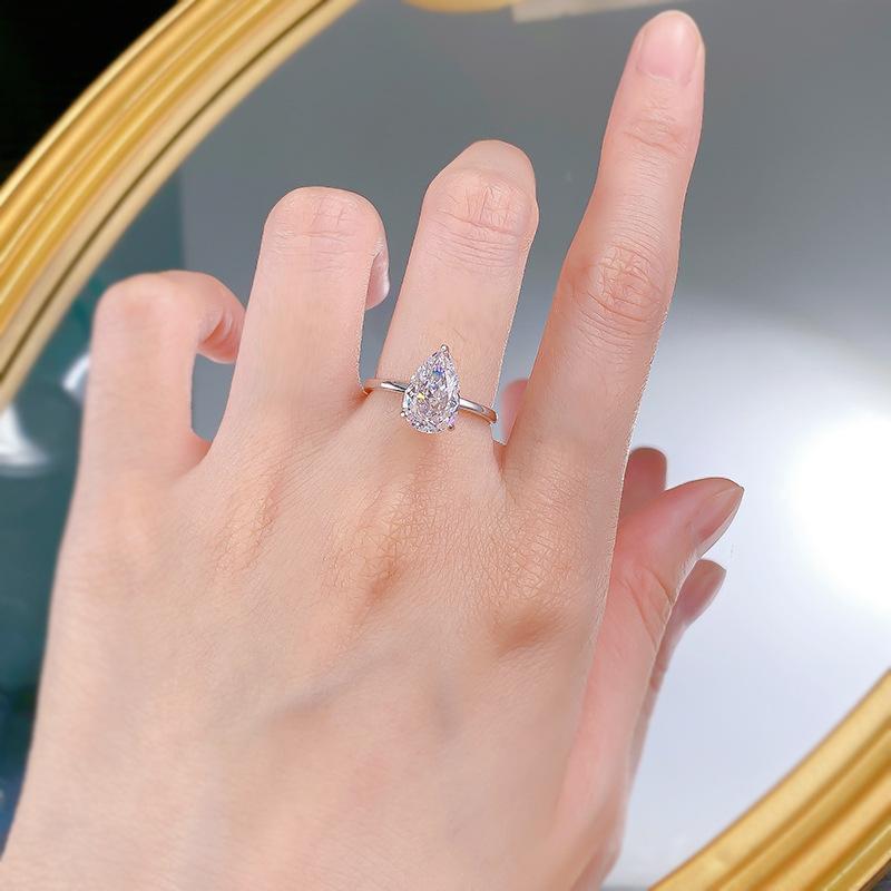 NO.005 S925 Silver Pear Ice Flower Cut Water Drop Ring 7*11 8A Cubic Zirconia Ring fashion jewelry accessory woman girl promise ring Springtok