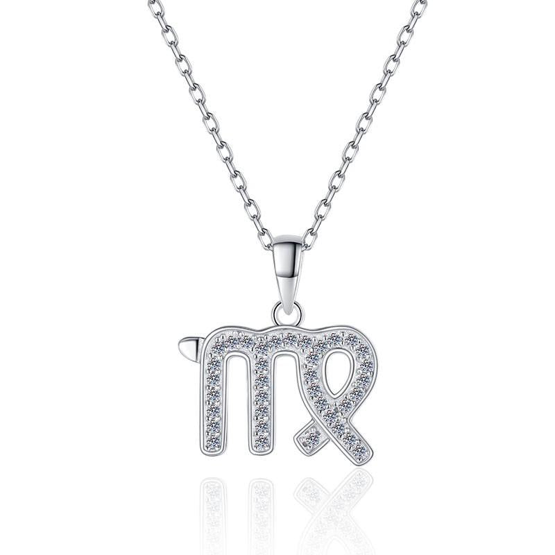 NO.206 S925 Sterling Silver Twelve Constellations Synthetic Moissanite Necklace Birthday Gift Minimalist Pendant Necklace Springtok