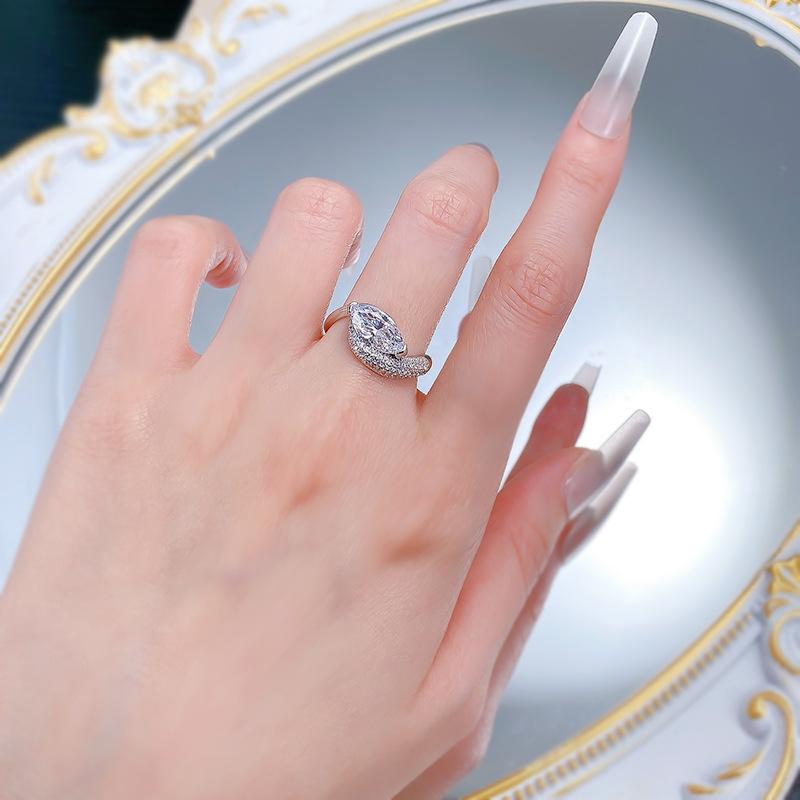 NO.076 S925 Sterling Silver Marquise Ring 6*12mm 6A Cubic Zirconia Ring fashion jewelry accessory woman girl promise ring Springtok