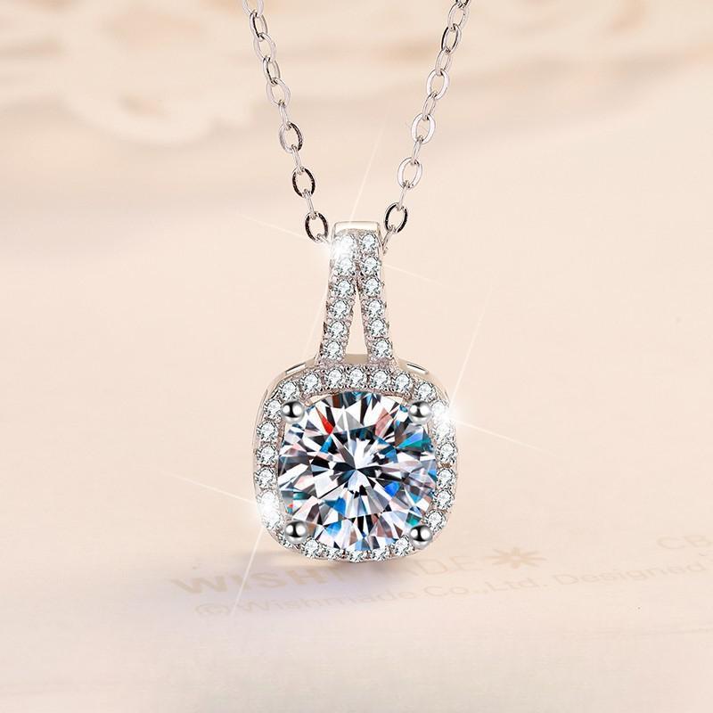 NO.204 S925 Sterling Silver Synthetic Moissanite Square Geometric Necklace Birthday Gift Minimalist Pendant Necklace Springtok