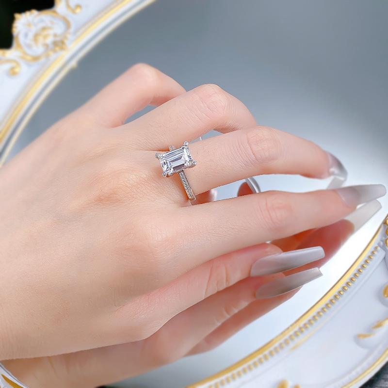 NO.070 S925 Sterling Silver Grandma Cut Square Ring 7*10mm 6A Cubic Zirconia Ring fashion jewelry accessory woman girl promise ring Springtok