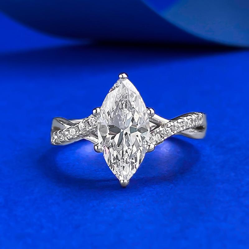 NO.073 S925 Sterling Silver Marquise Cut Horse Eye Ring 6*12 6A Cubic Zirconia Ring fashion jewelry accessory woman girl promise ring Springtok