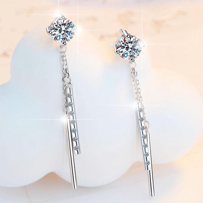 NO.175 S925 Sterling Silver Long Tassel Stud Earrings Synthetic Moissanite Stud Earrings Glittering daily life Earrings Springtok