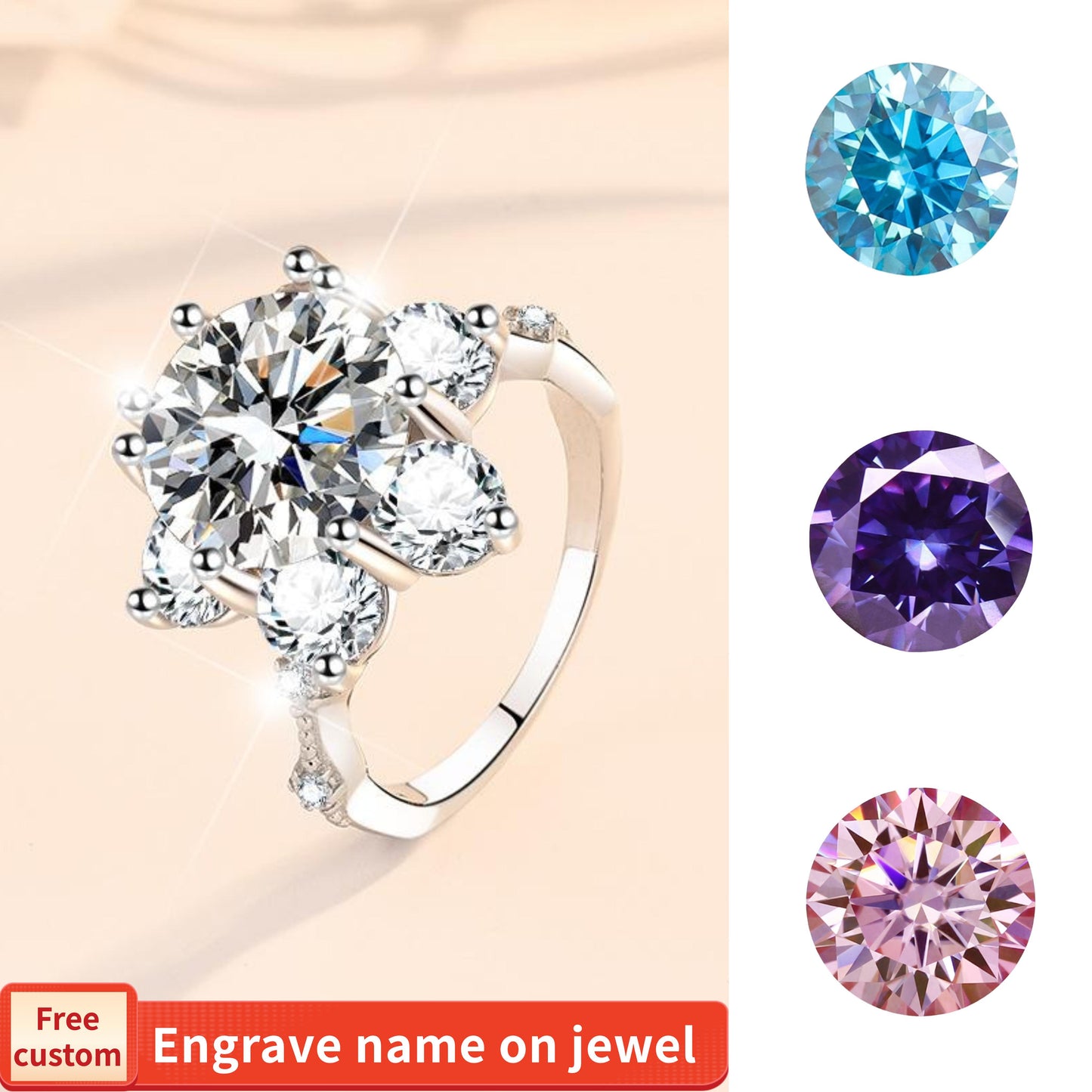 NO.128 S925 Sterling Silver Synthetic Moissanite Ring Flower Ring fashion jewelry accessory woman girl promise ring Springtok