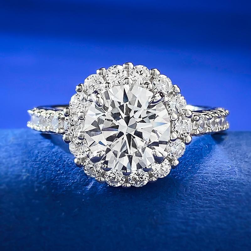 NO.082 S925 Sterling Silver round Cut round Ring 8 * 8mm 6A Cubic Zirconia Ring fashion jewelry accessory woman girl promise ring Springtok