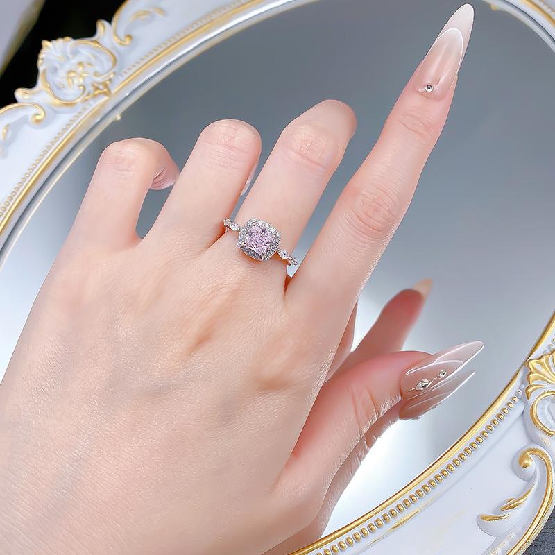 S925 Sterling Silver Princess Square Cut Yellow/Pink 6*6mm 6A Cubic Zirconia Ring-452(25%)