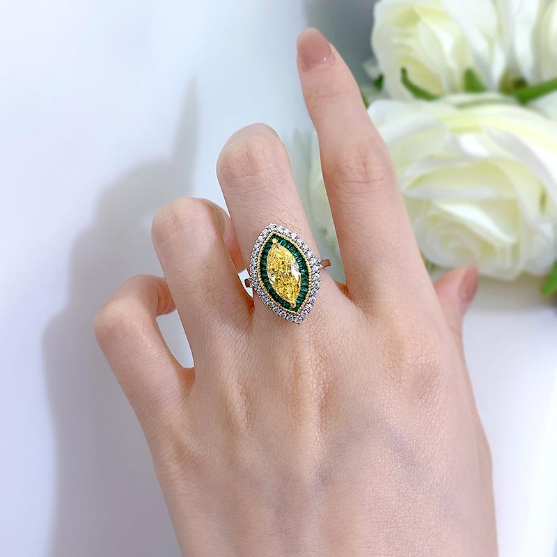 NO.075 S925 Sterling Silver Marquise Ice Flower Cut Horse Eye Ring 6*13 8A Cubic Zirconia - Elegant Luxury Daily Life Gift for Women fashion jewelry accessory woman girl promise ring Springtok