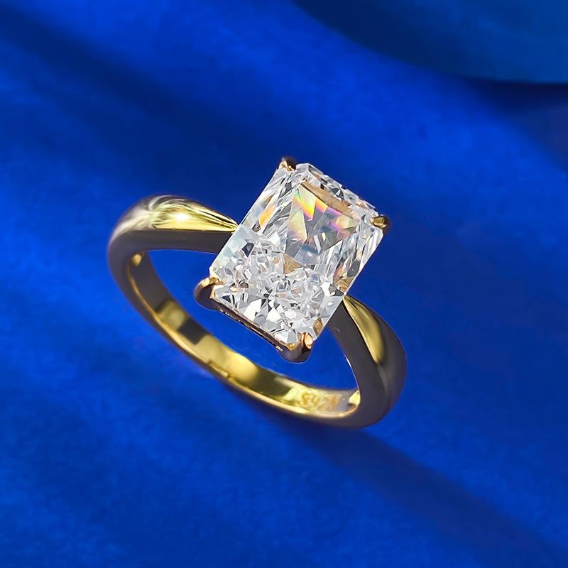 S925 Sterling Silver Ice Flower Cut Rectangular Ring 7*10 8A Cubic Zirconia Ring fashion jewelry accessory woman girl promise ring Springtok