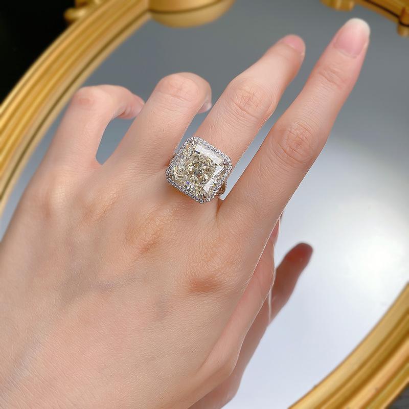 NO.014 S925 Sterling Silver Ice Flower Cut High Carbon Ring 13*13 8A Cubic Zirconia Ring fashion jewelry accessory woman girl promise ring Springtok