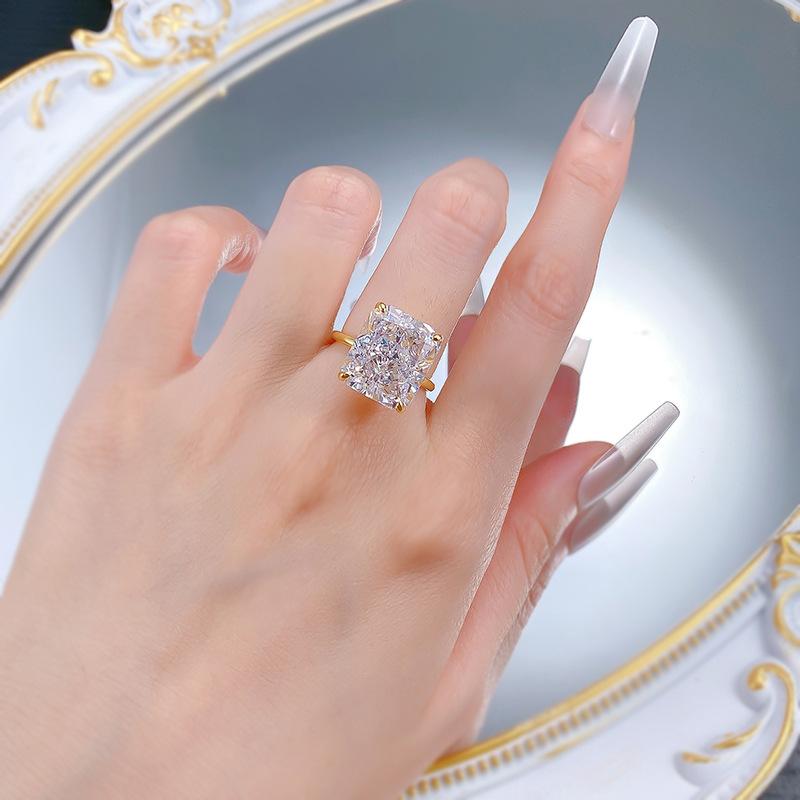 NO.011 S925 Sterling Silver Ice Flower Cut Square Ring 12*14mm 8A Cubic Zirconia Ring fashion jewelry accessory woman girl promise ring Springtok