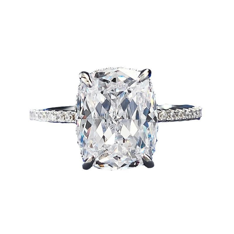 NO.021 S925 Sterling Silver Ice Flower cut Cushion Ring 8*10mm 8A cubic zirconia ring fashion jewelry accessory woman girl promise ring Springtok