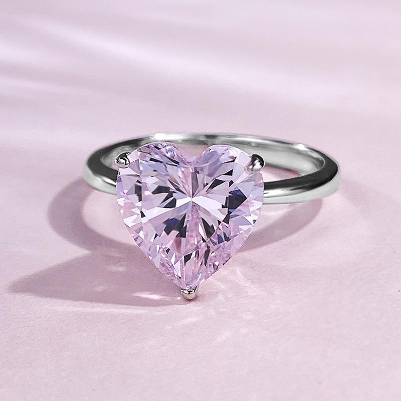 NO.084 S925 Sterling Silver Heart Cut Heart-Shaped Ring 10*10 6A Cubic Zirconia Ring 4 Carat fashion jewelry accessory woman girl promise ring Springtok